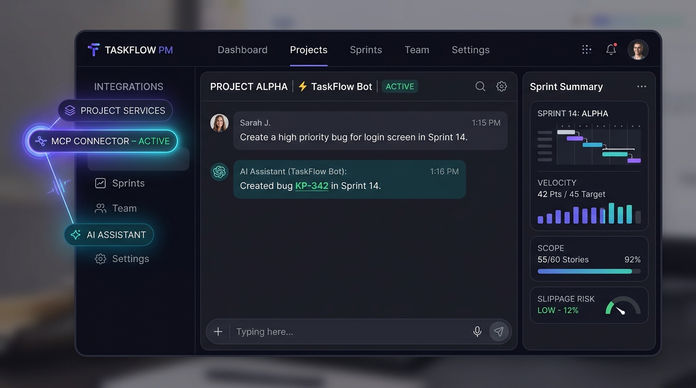 AI assistant creating an issue in Keespark Project through the MCP connector (illustrative)
